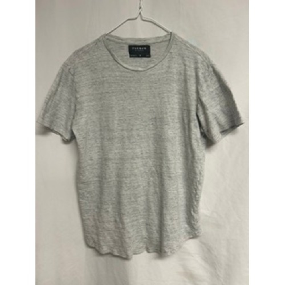 PacSun Scallop Fit Grey Striped Linen Blend T-Shirt Womens Medium Short Sleeve